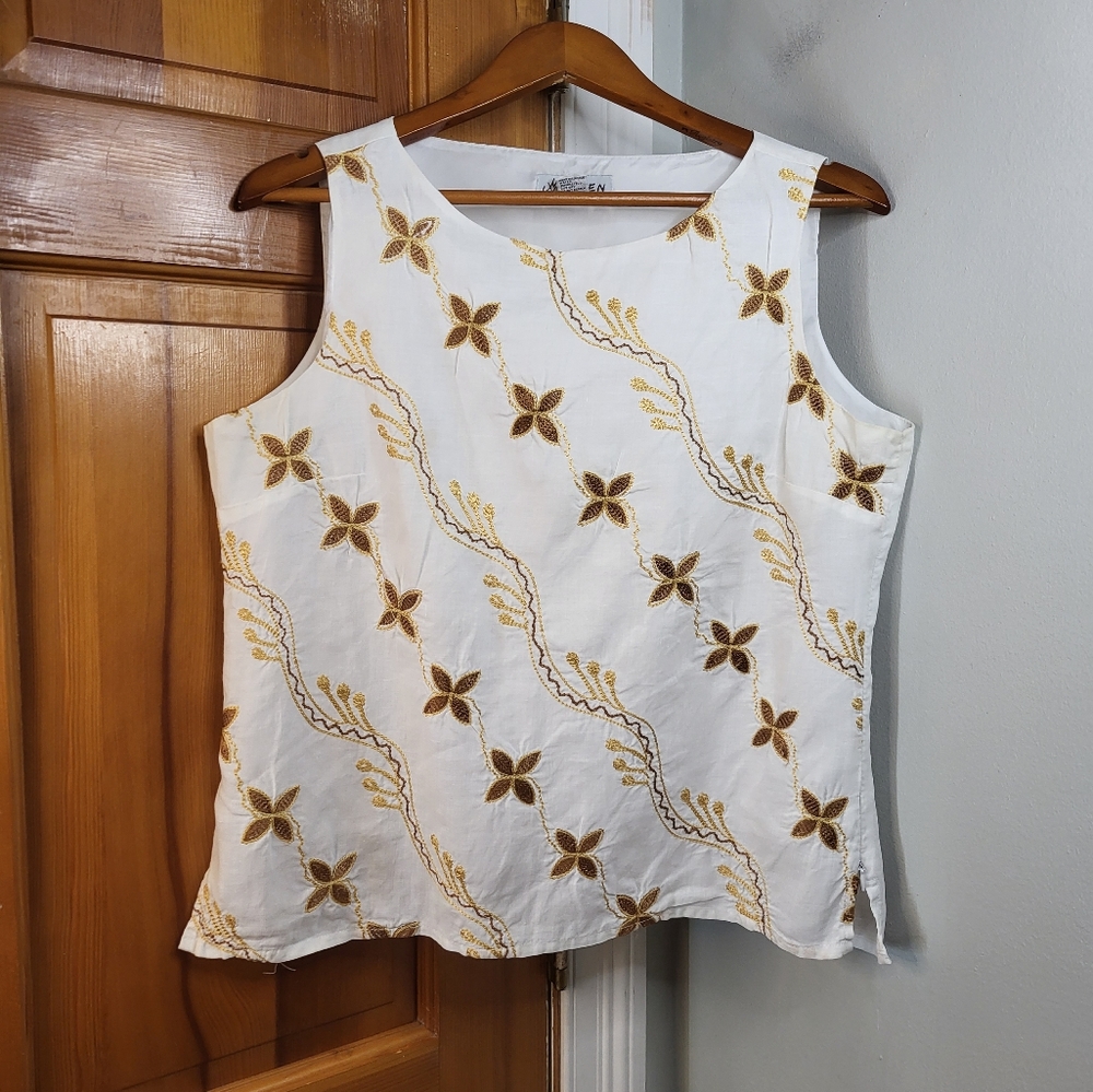 MV Linen Women's Embroidered Sleeveless Top
